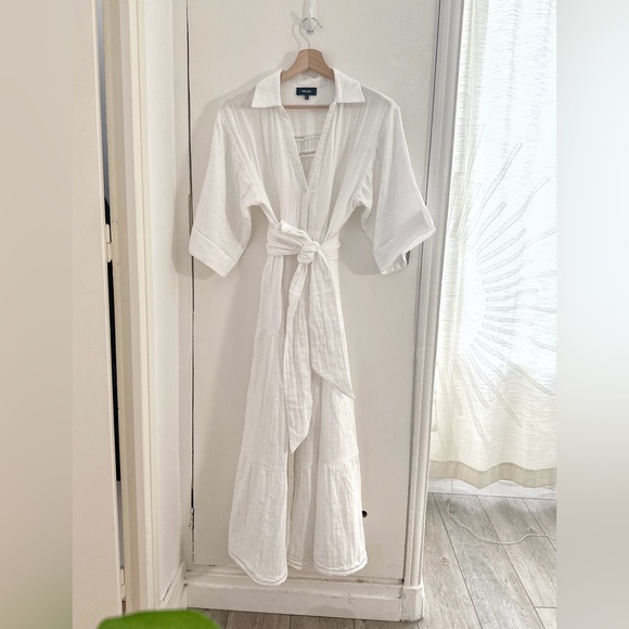 ME+EM Beautiful White Cheesecloth Maxi Shirt Dress - Picture 3 of 15